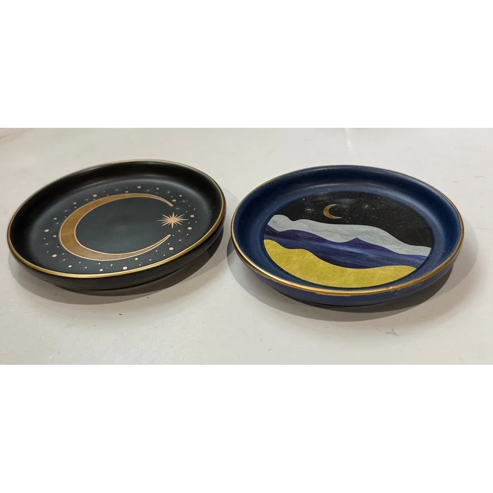 Scout‎ Curated Wears Celestial Trinket Dish Moon Stars Black Navy Gold 2pc New